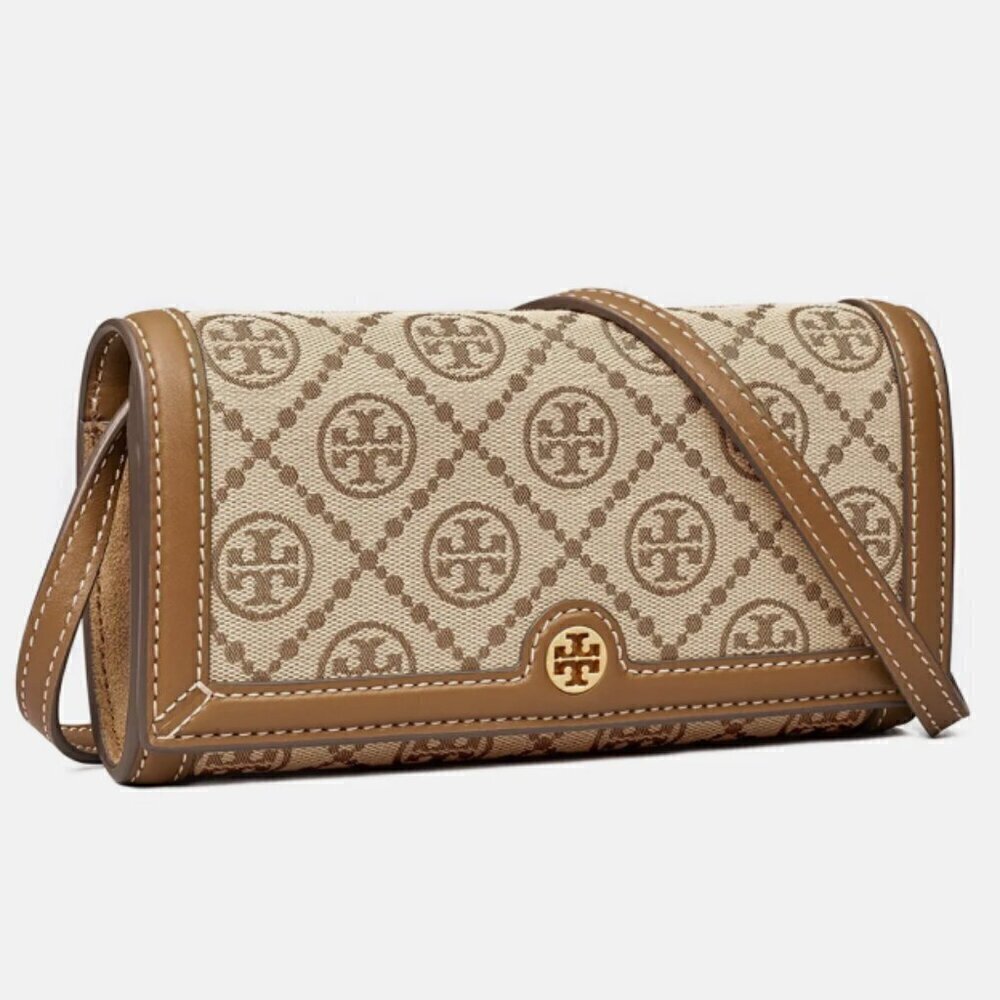 NEW! Tory Burch T Monogram Jacquard Wallet Crossbody -Hazelnut - Picture 5 of 9